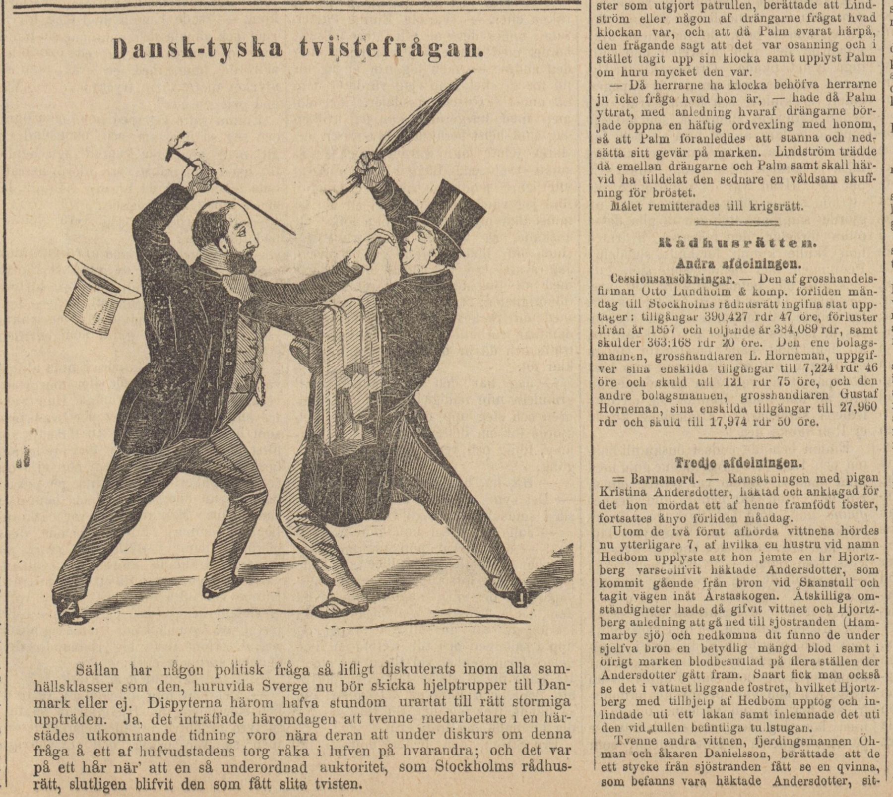 Fäderneslandet 9 september 1863. Till höger, under ”Rådhusrätten”, bolagets stat.