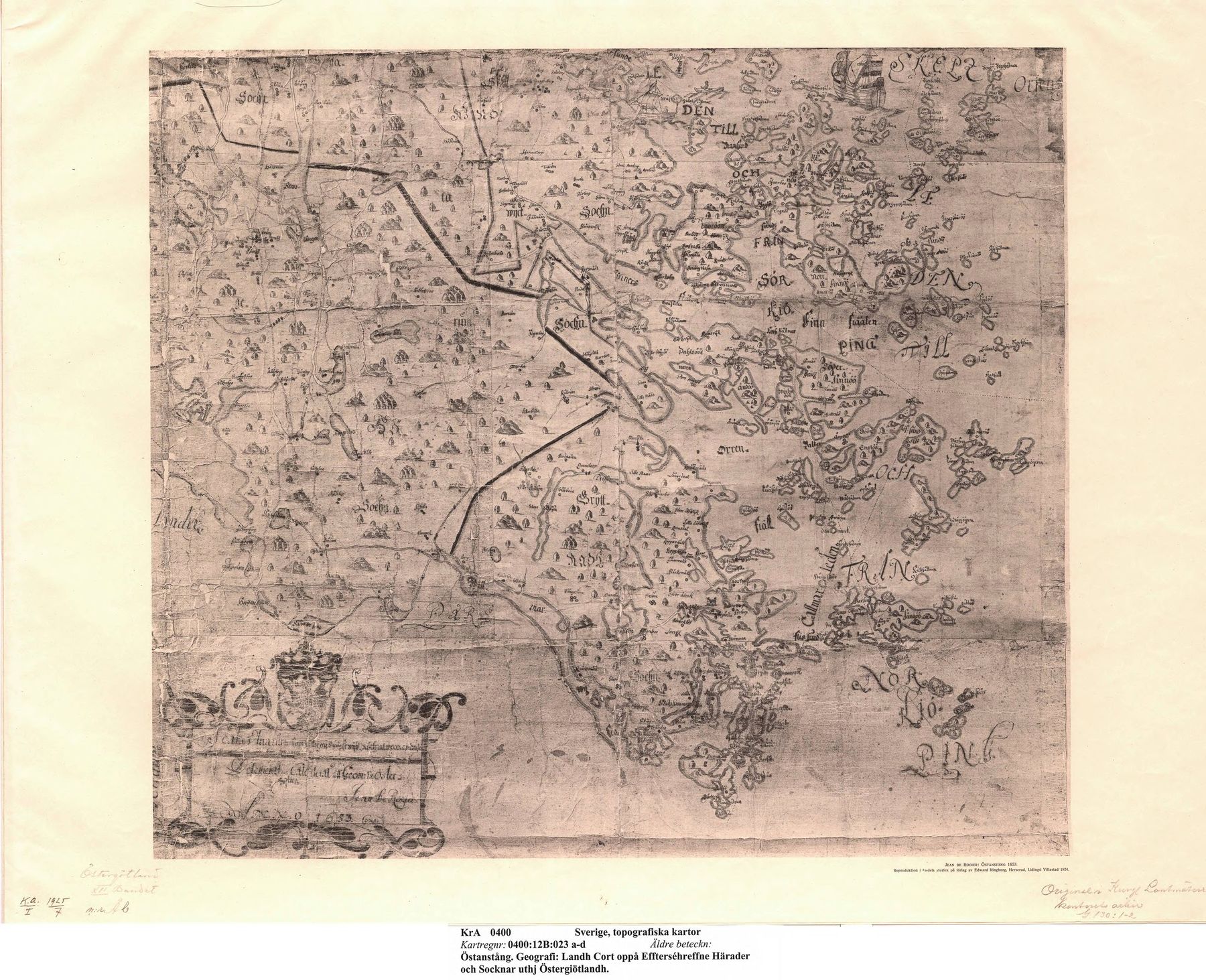 Jean de Rogiers karta över Östanstång, 1653. Den äldsta kartan över trakten.