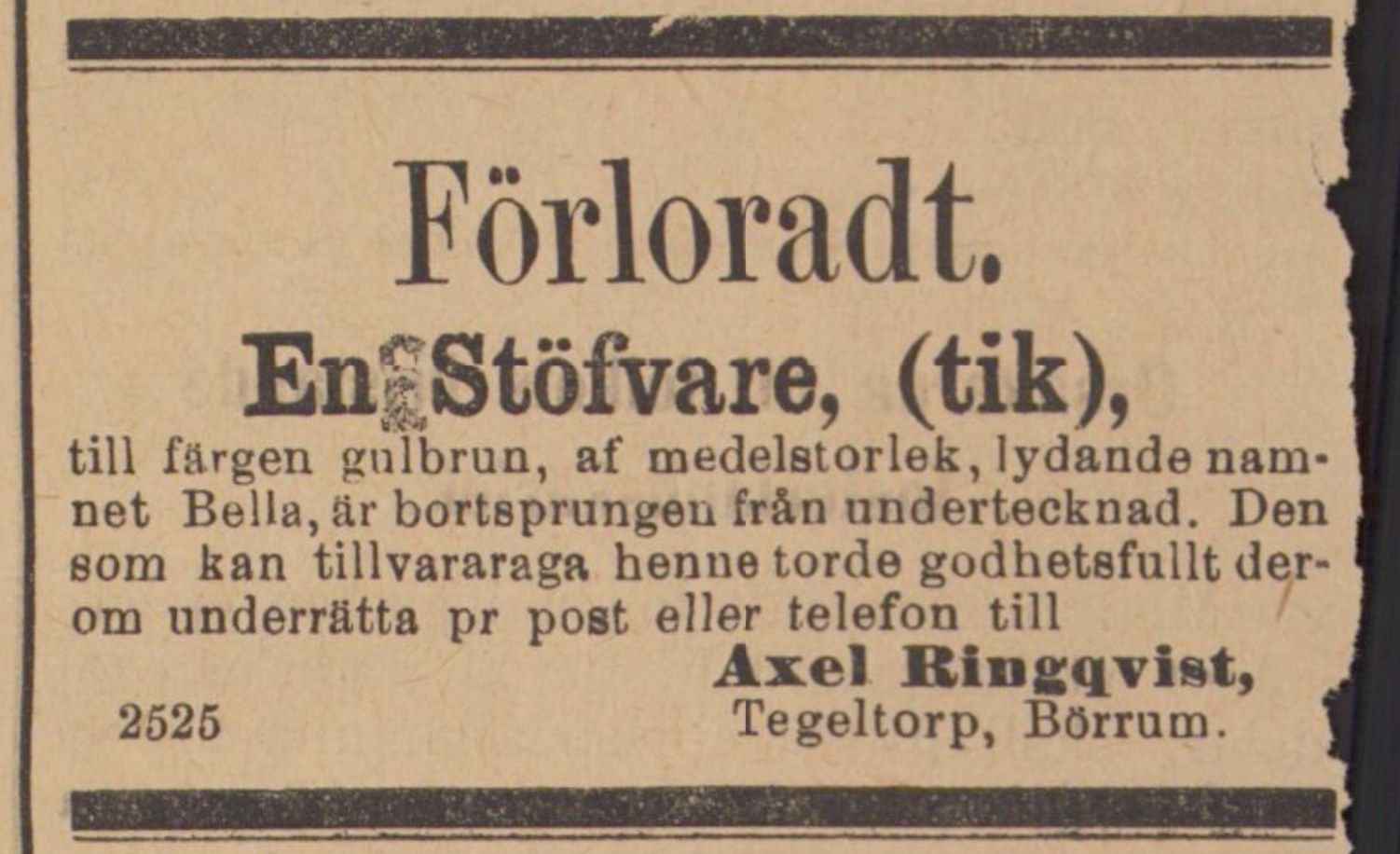 Den första annonsen, Söderköpingsposten 10 november 1894.