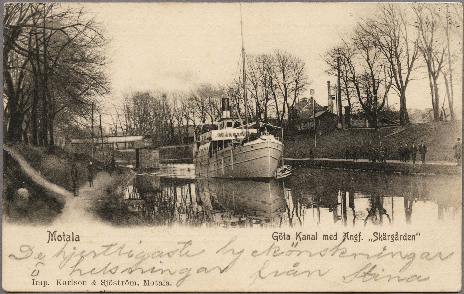 Ångaren Skärgården (1884) på ett vykort från Motala, taget sedan hon lämnat traden till Gryt. Järnvägsmuseet.